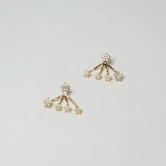 Silver star ear jacket earrings worn in profile